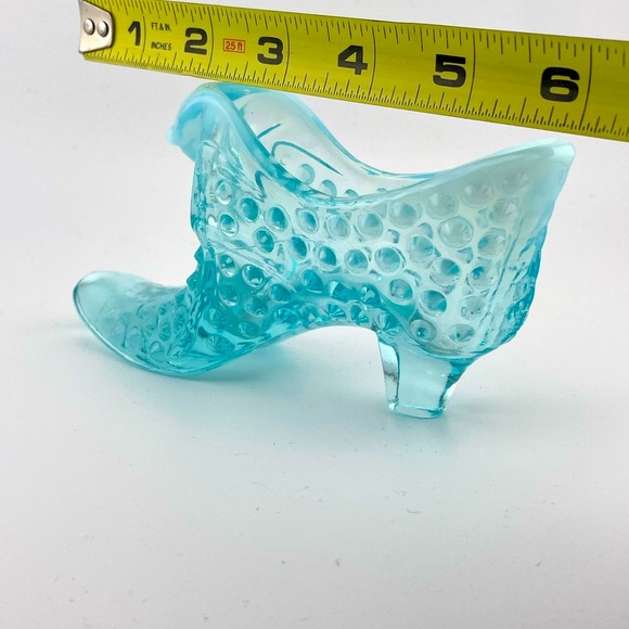 Vintage, Light Blue Opalescent Glass Slipper, Hobnail, Cat Head by Fenton - Picture 8 of 10